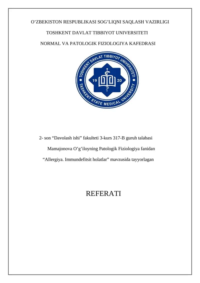Allergiya. Immundefitsit holatlar 1
