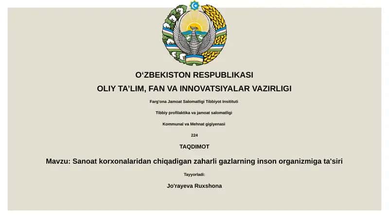 Zaharli gazlarning inson organizmiga ta'siri 1