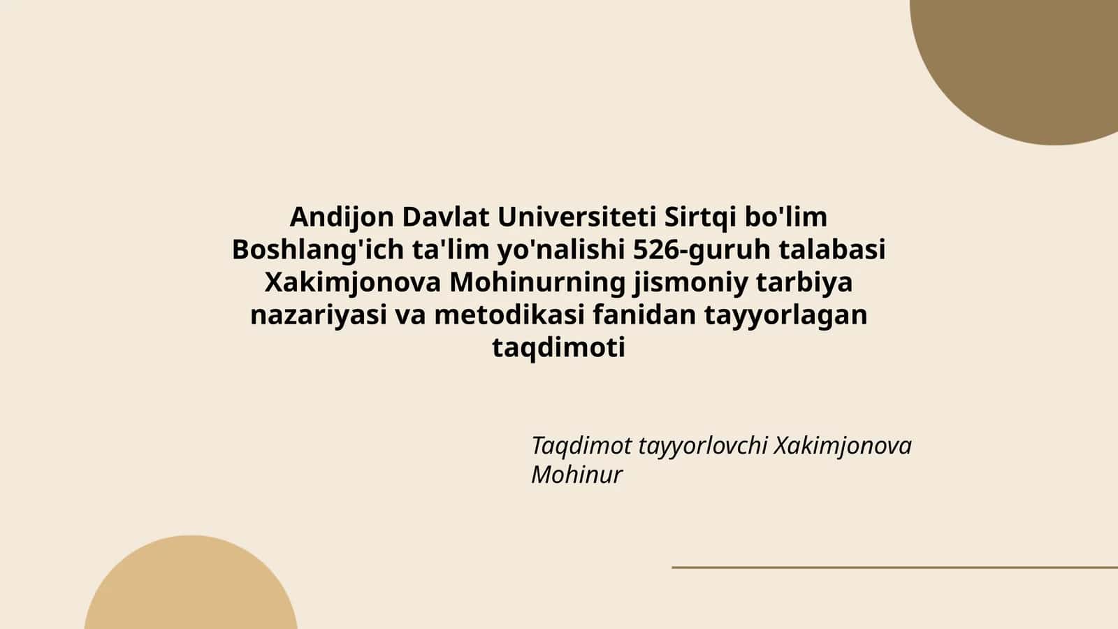 Jismoniy tarbiya nazariyasi va metodikasi fanidan tayyorlagan taqdimoti 1