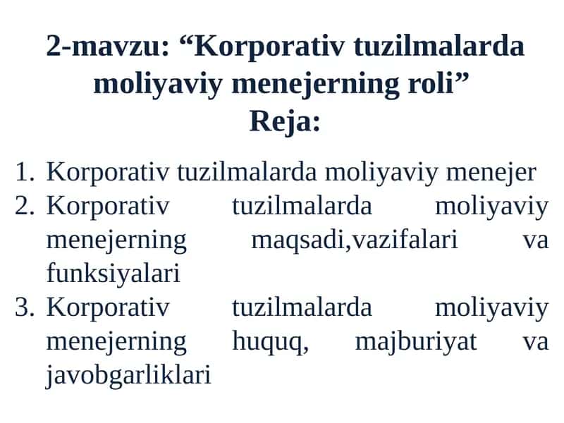 Korporativ tuzilmalarda moliyaviy menejer 1