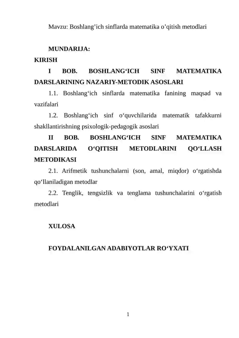 Boshlang’ich sinflarda matematika o’qitish metodlari