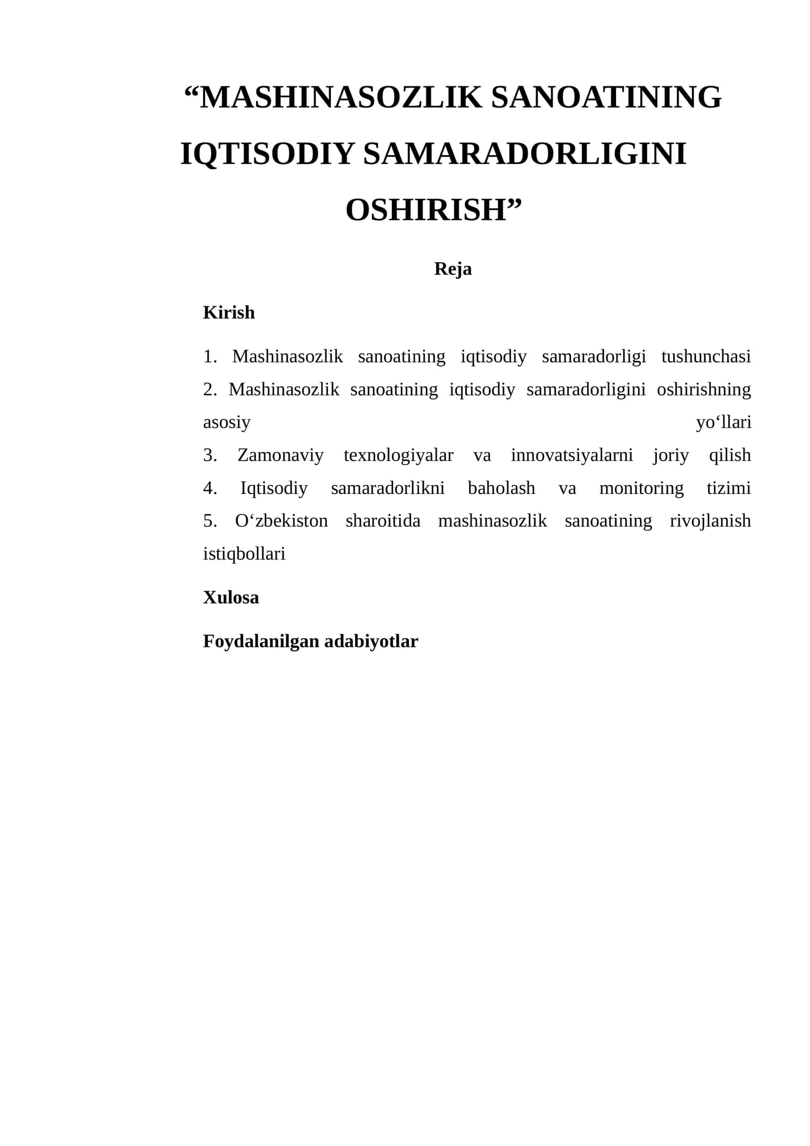 MASHINASOZLIK SANOATINING IQTISODIY SAMARADORLIGINI OSHIRISH 1