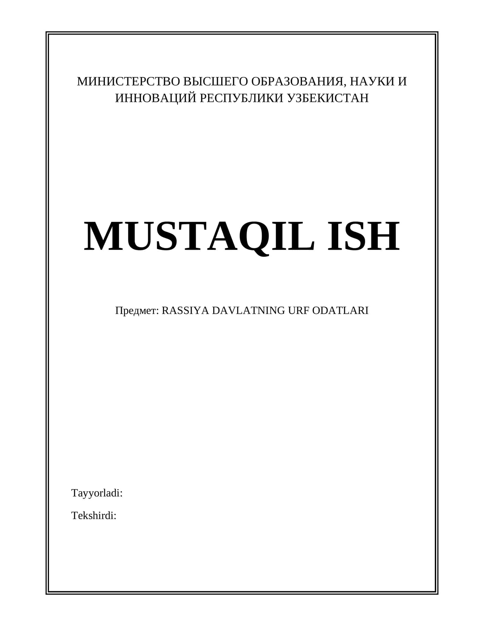 RASSIYA DAVLATNING URF ODATLARI 1