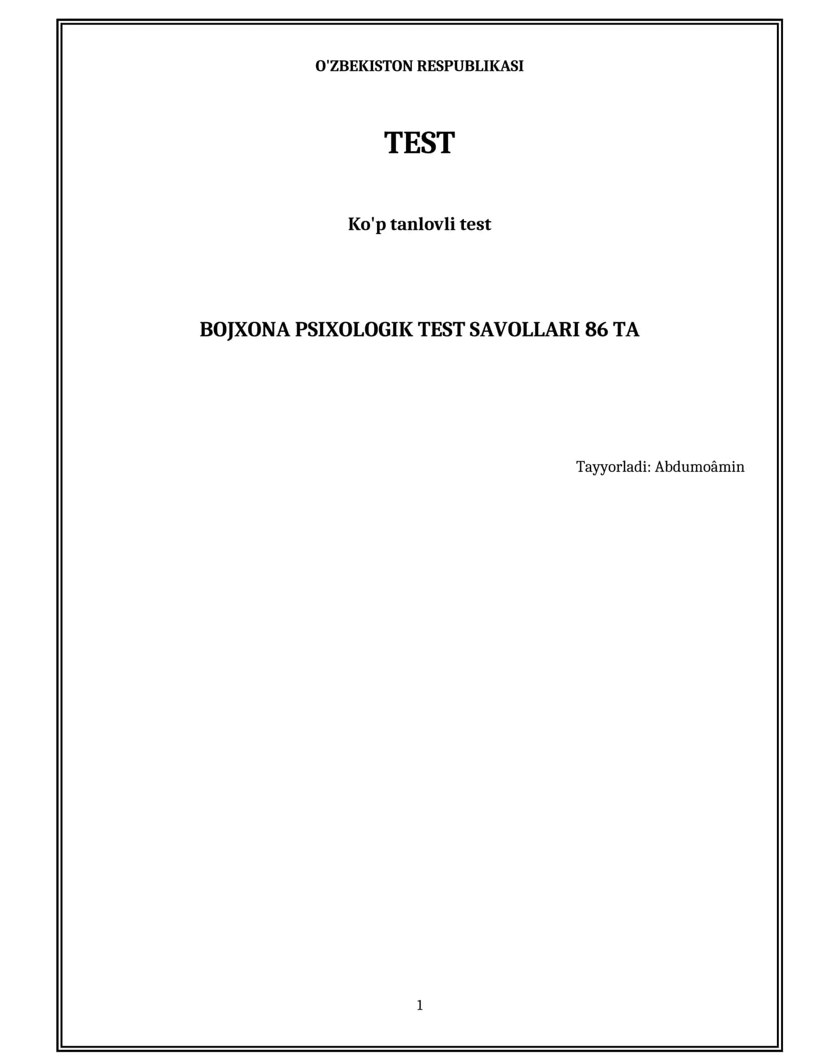 BOJXONA PSIXOLOGIK TEST SAVOLLARI 50TA 1