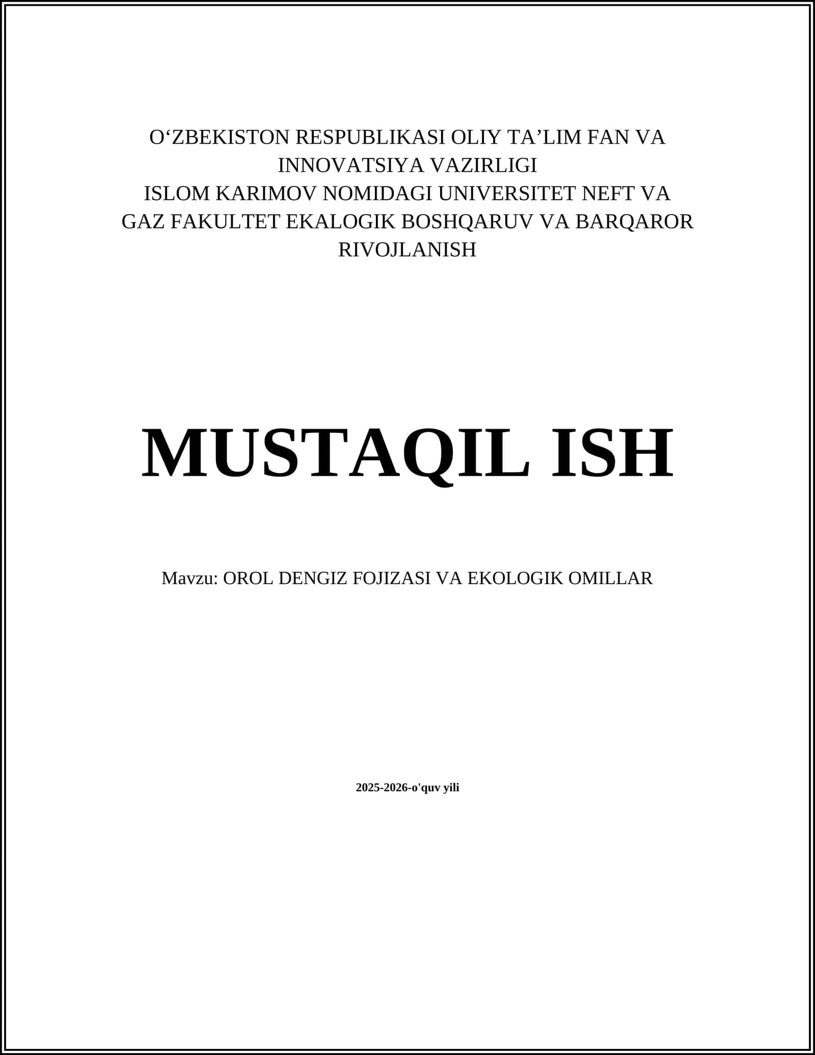 OROL DENGIZ FOJIZASI VA EKOLOGIK OMILLAR 1