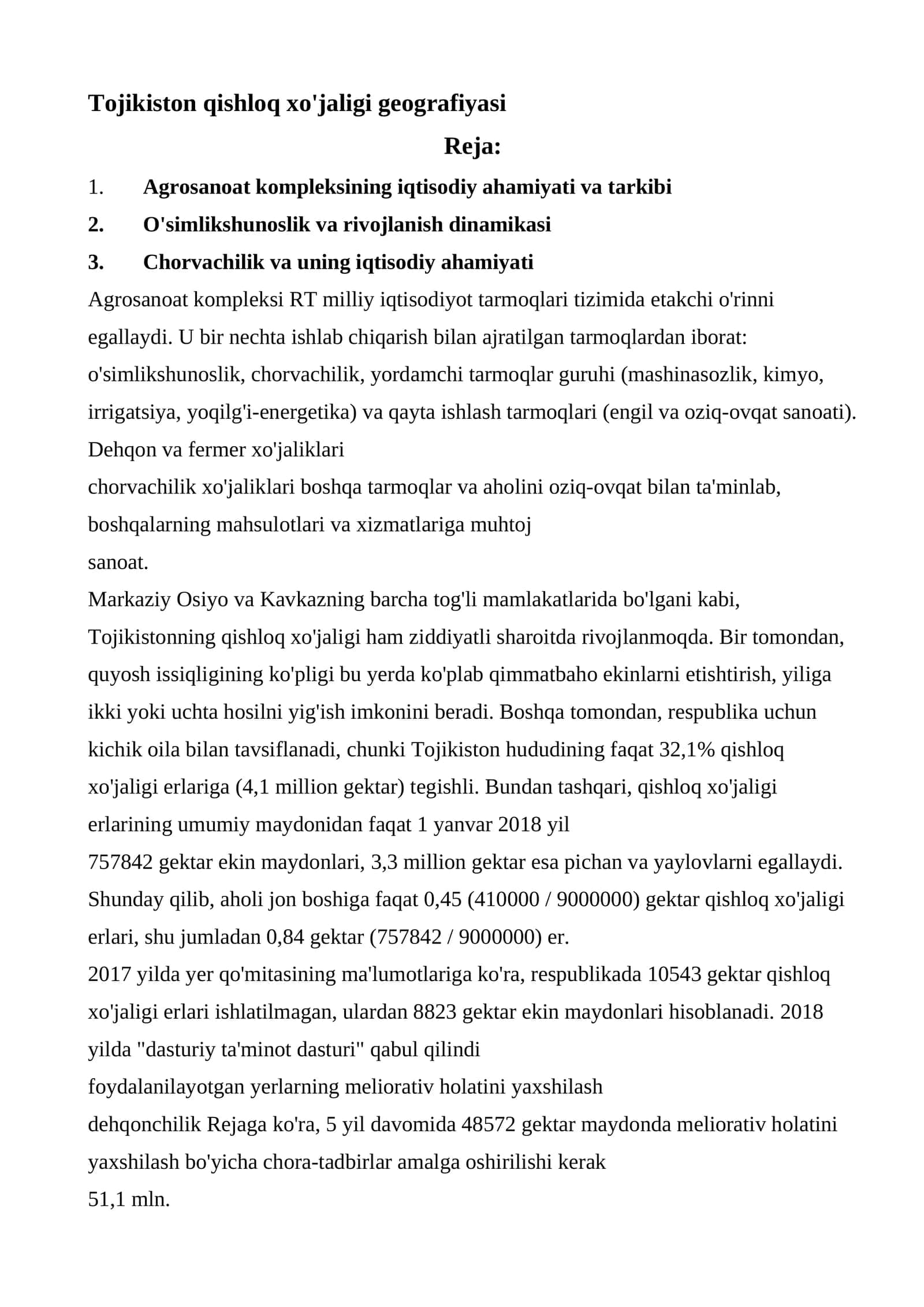 Tojikiston qishloq xo'jaligi geografiyasi 1