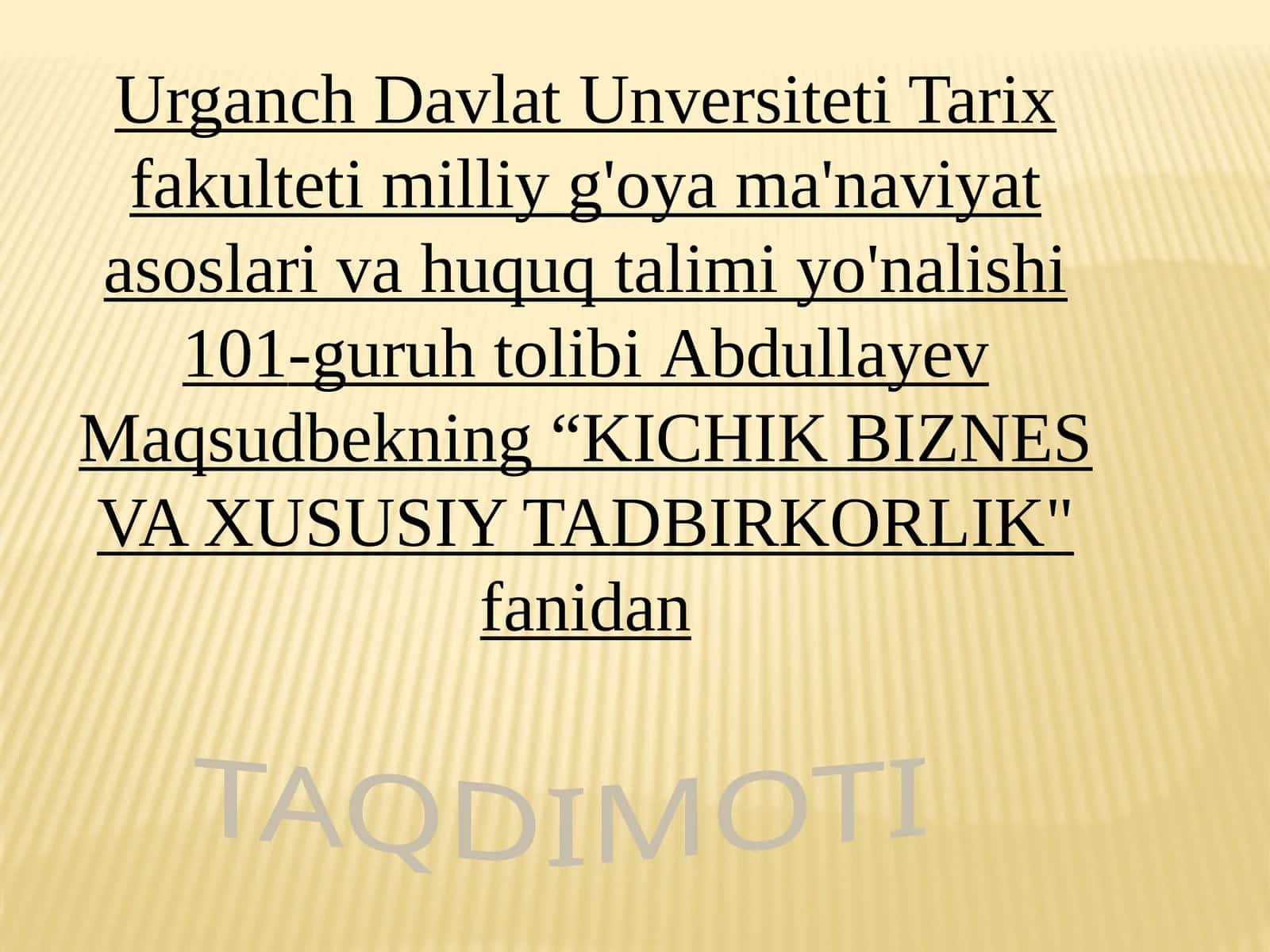 KICHIK BIZNES VA XUSUSIY TADBIRKORLIK 1