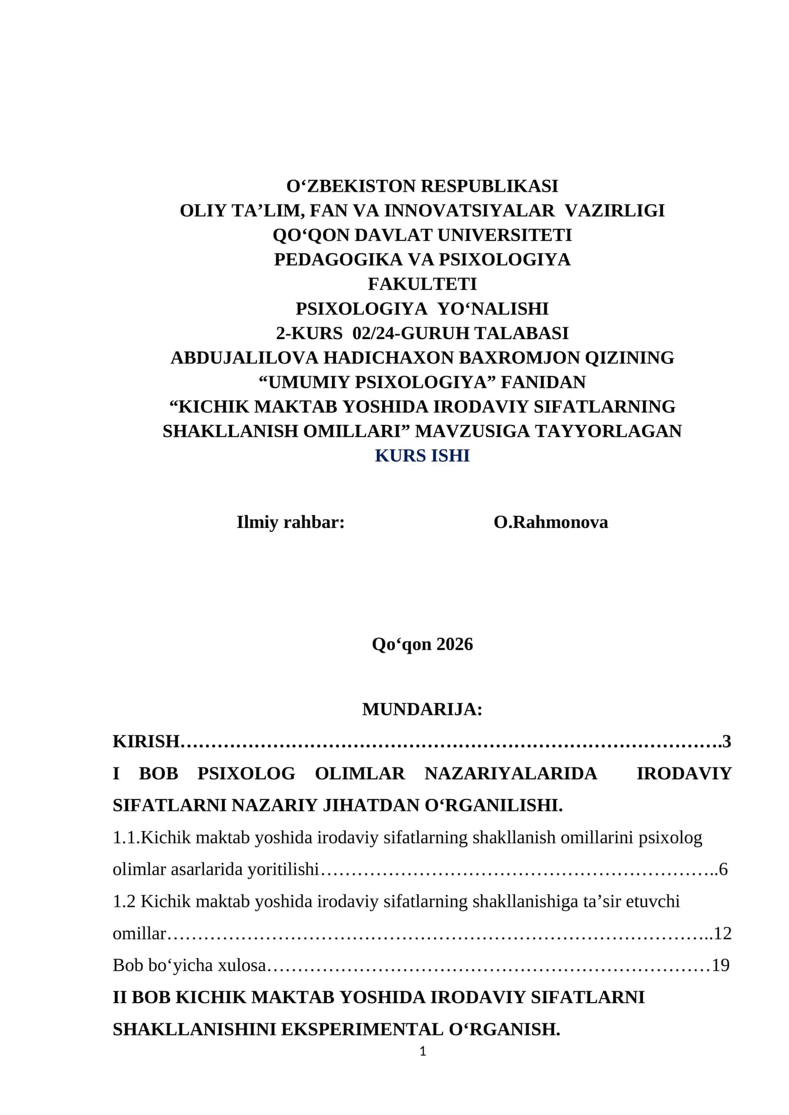 KICHIK MAKTAB YOSHIDA IRODAVIY SIFATLARNING SHAKLLANISH OMILLARI 1