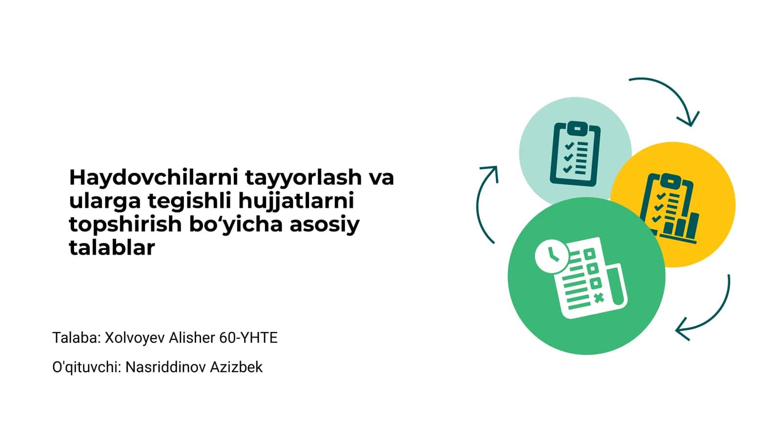 Haydovchilarni tayyorlash va ularga tegishli hujjatlarni topshirish boʻyicha asosiy talablar 1