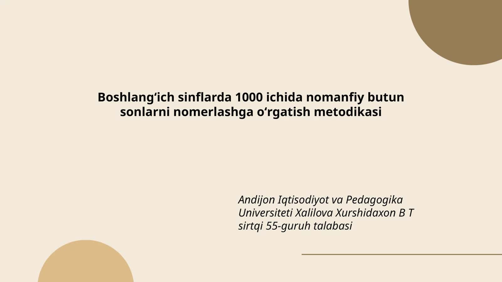 Boshlangʻich sinflarda 1000 ichida nomanfiy butun sonlarni nomerlashga oʻrgatish metodikasi 1