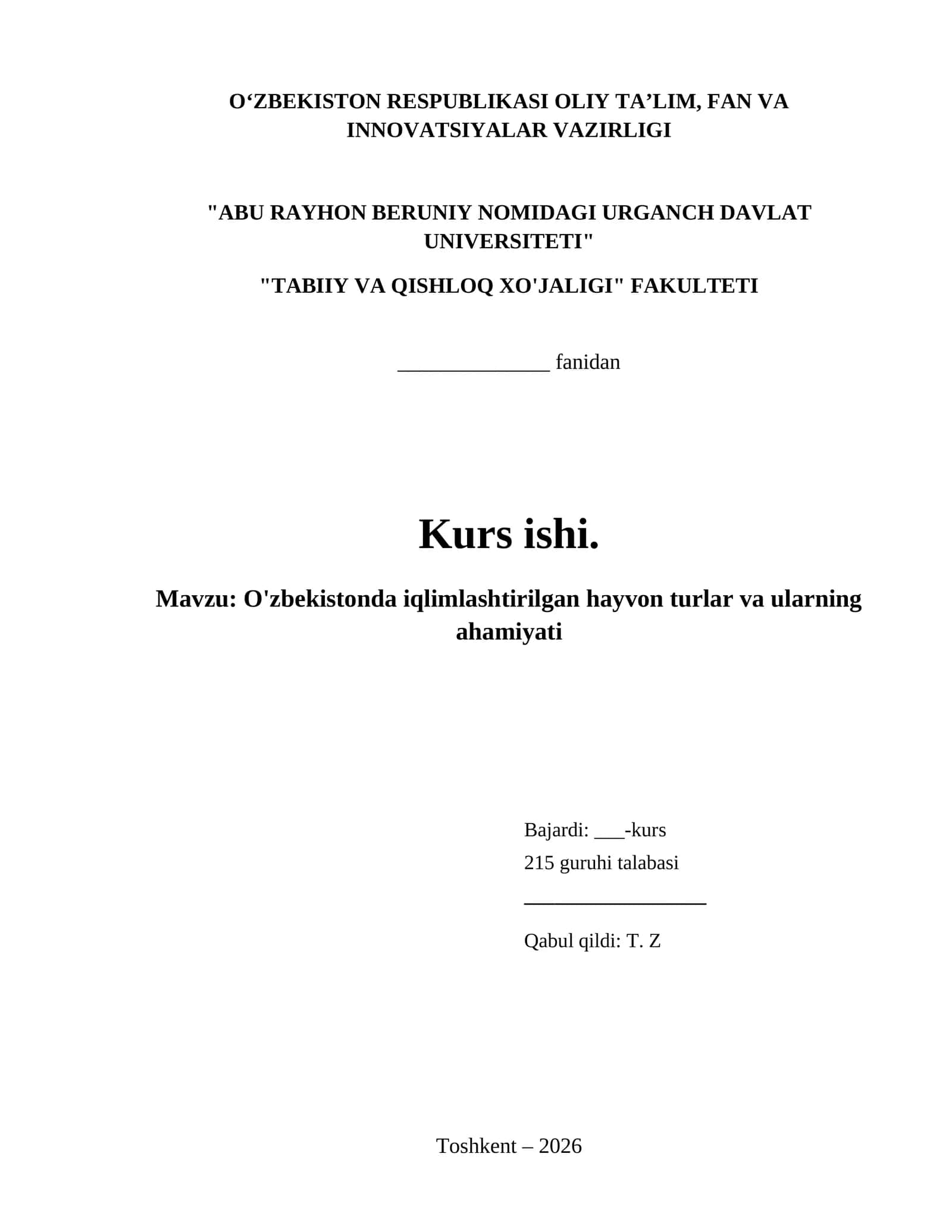 O'zbekistonda iqlimlashtirilgan hayvon turlar va ularning ahamiyati 1