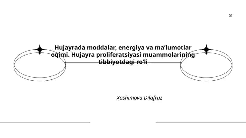 Hujayrada moddalar, energiya va maʼlumotlar oqimi. Hujayra proliferatsiyasi muammolarining tibbiyotdagi roʻli 1