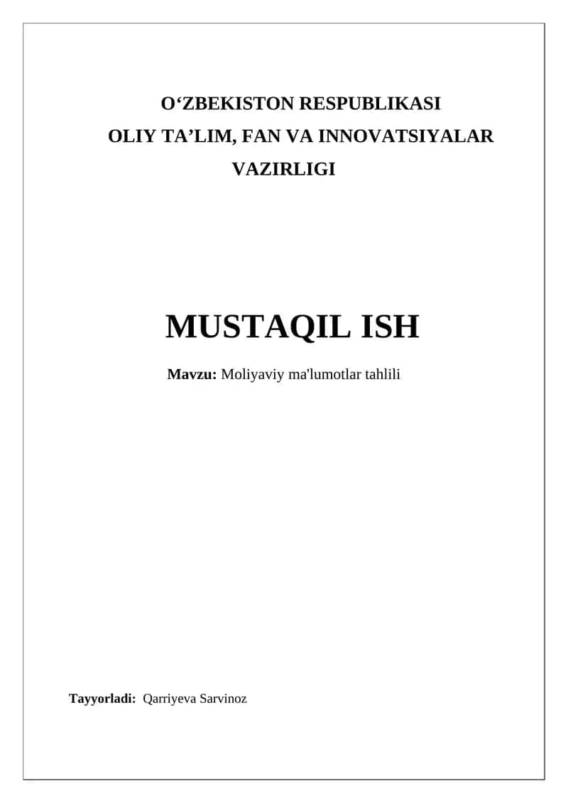 Moliyaviy ma'lumotlar tahlili 1