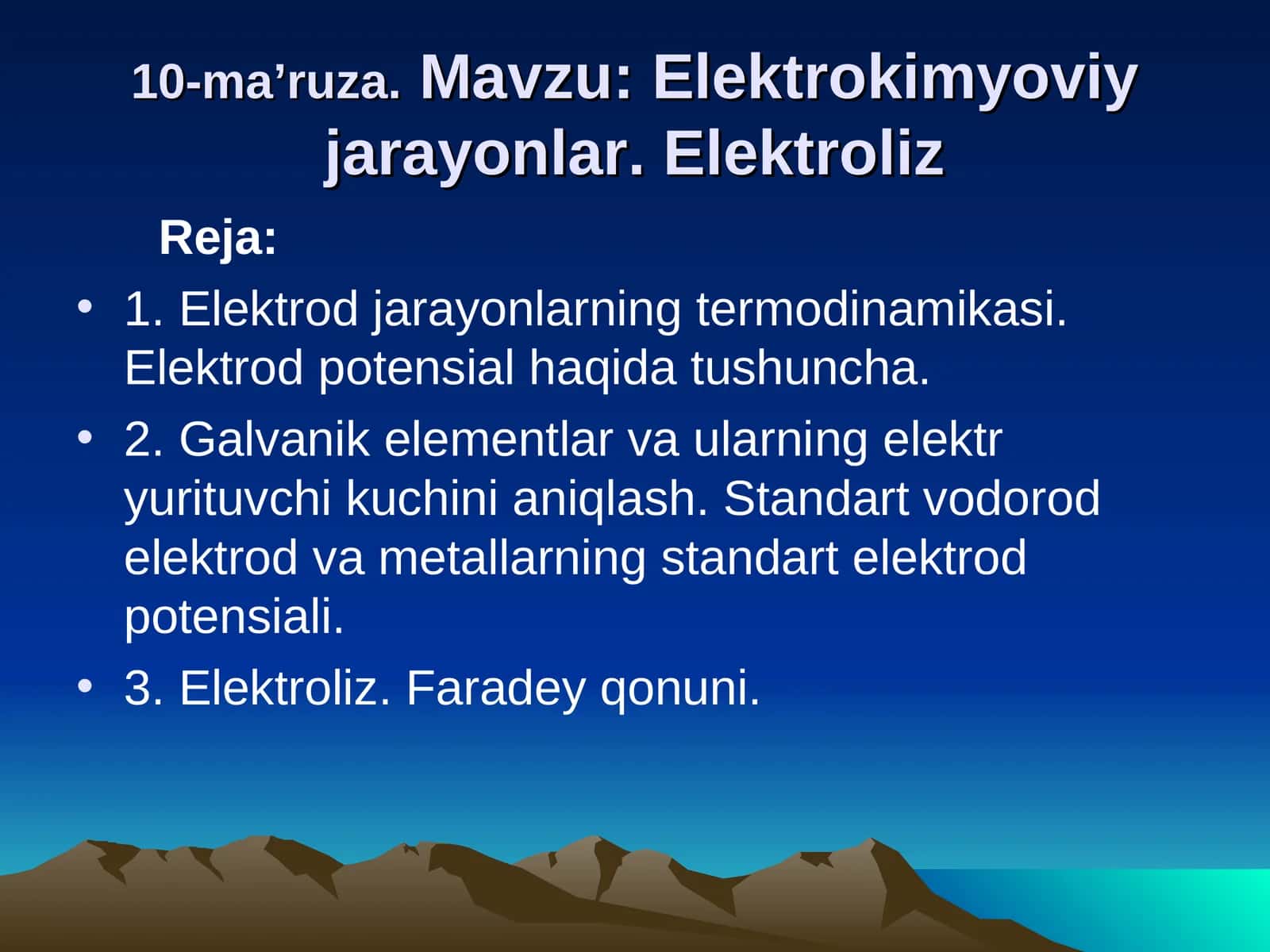 Elektrokimyoviy jarayonlar.Elektroliz 1