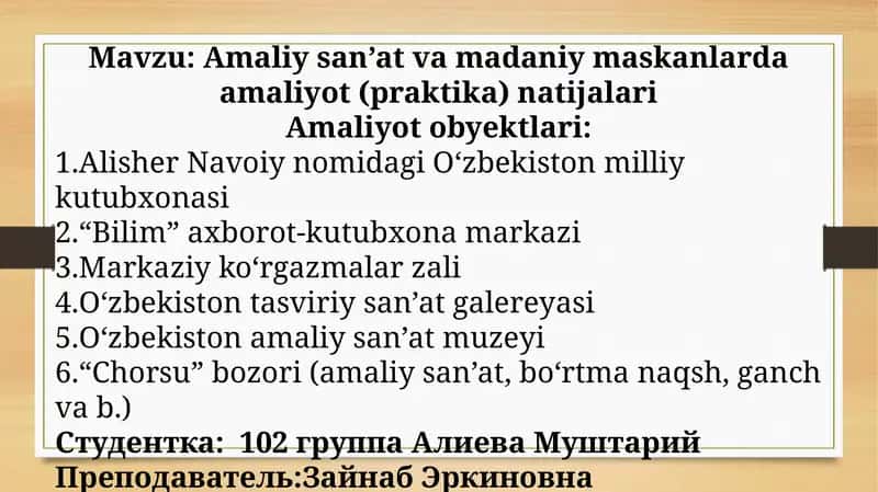 Amaliysan’at va madaniy maskanlarda amaliyot(praktika) natijalari 1
