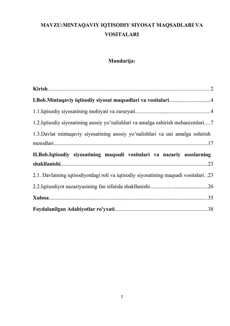 MINTAQAVIY IQTISODIY SIYOSAT MAQSADLARI VA VOSITALARI 1