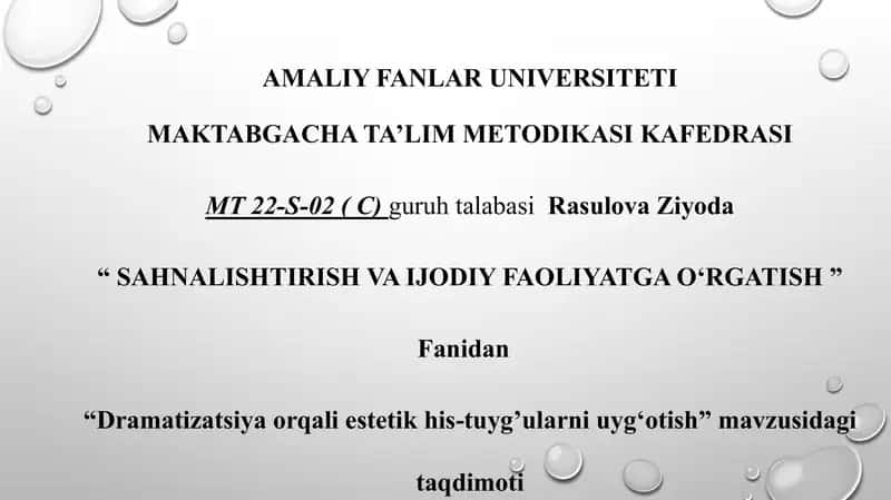 Dramatizatsiya orqali estetik his-tuyg’ularni uyg‘otish 1