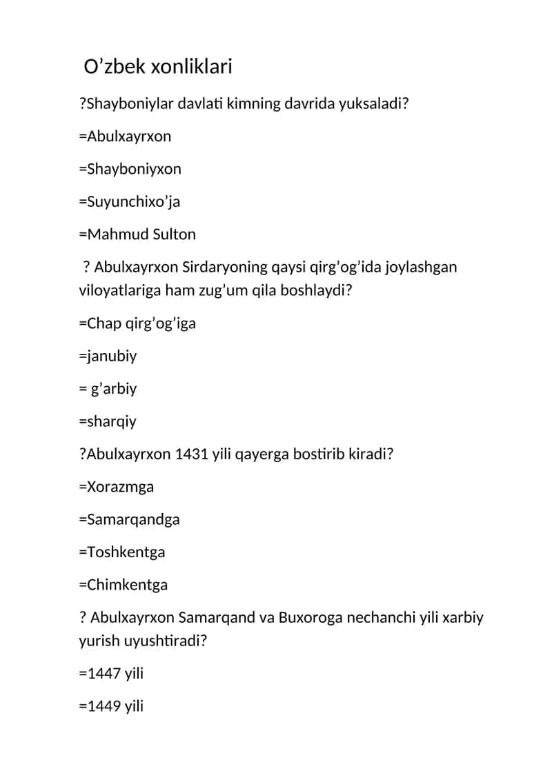 O'zbek xonliklari 1