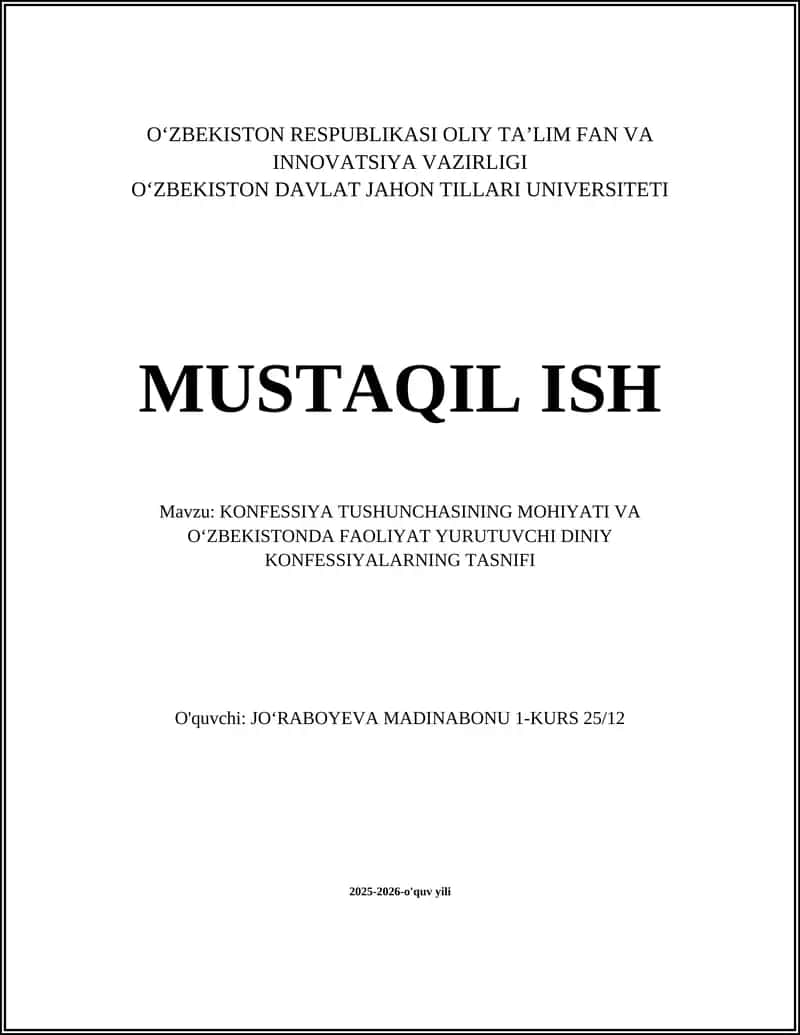 KONFESSIYA TUSHUNCHASINING MOHIYATI VA O‘ZBEKISTONDA FAOLIYAT YURUTUVCHI DINIY KONFESSIYALARNING TASNIFI 1