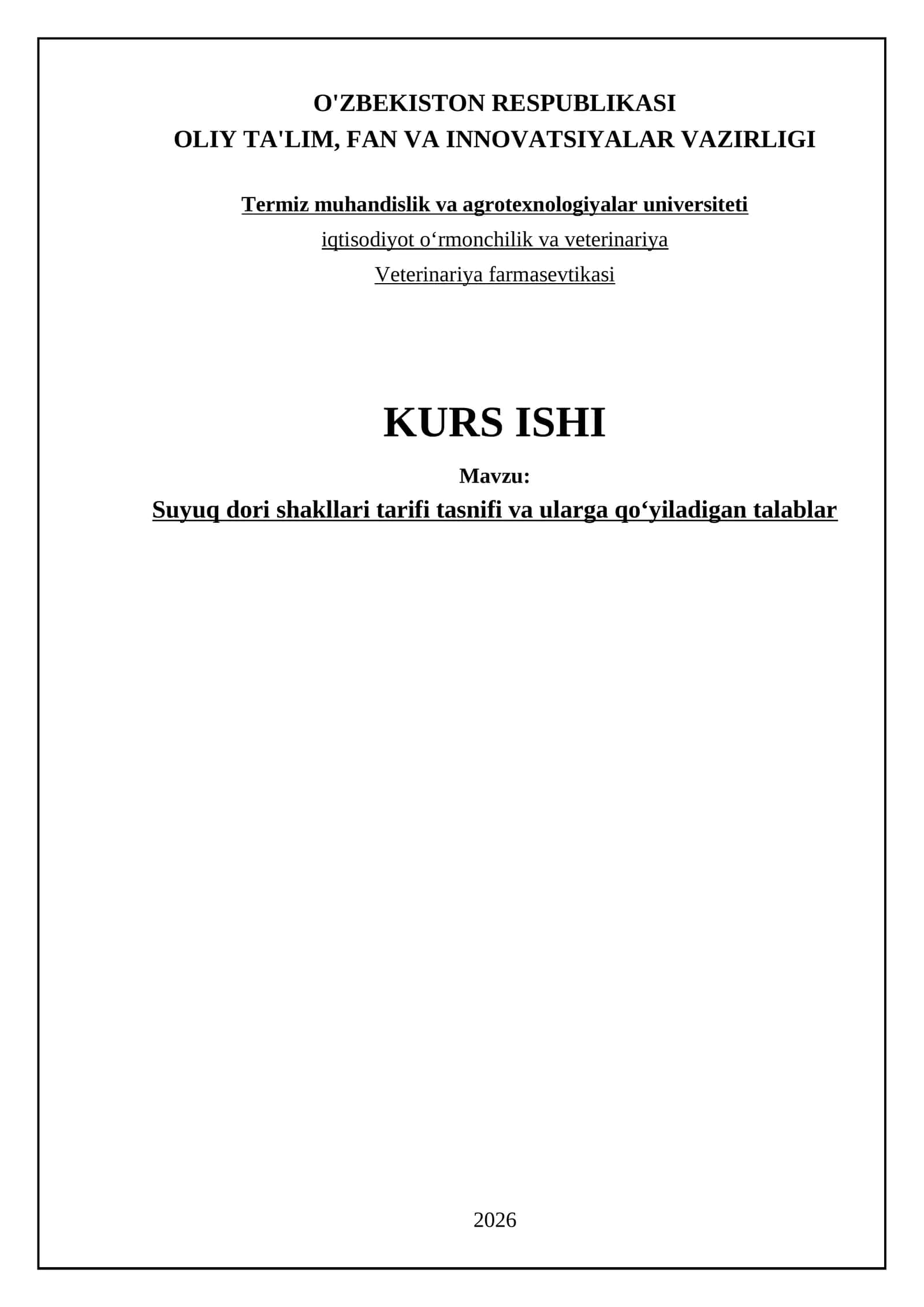 Termiz muhandislik va agrotexnologiyalar universiteti - KURS ISHI 1