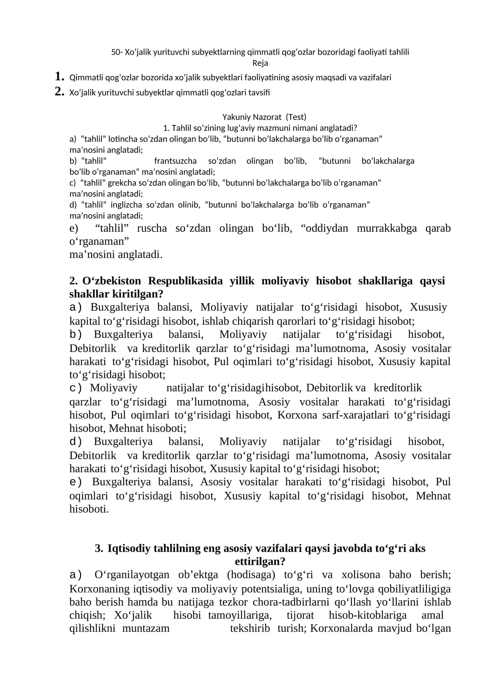 Xo‘jalik yurituvchi subyektlarning qimmatli qog‘ozlar bozoridagi faoliyati tahlili 1