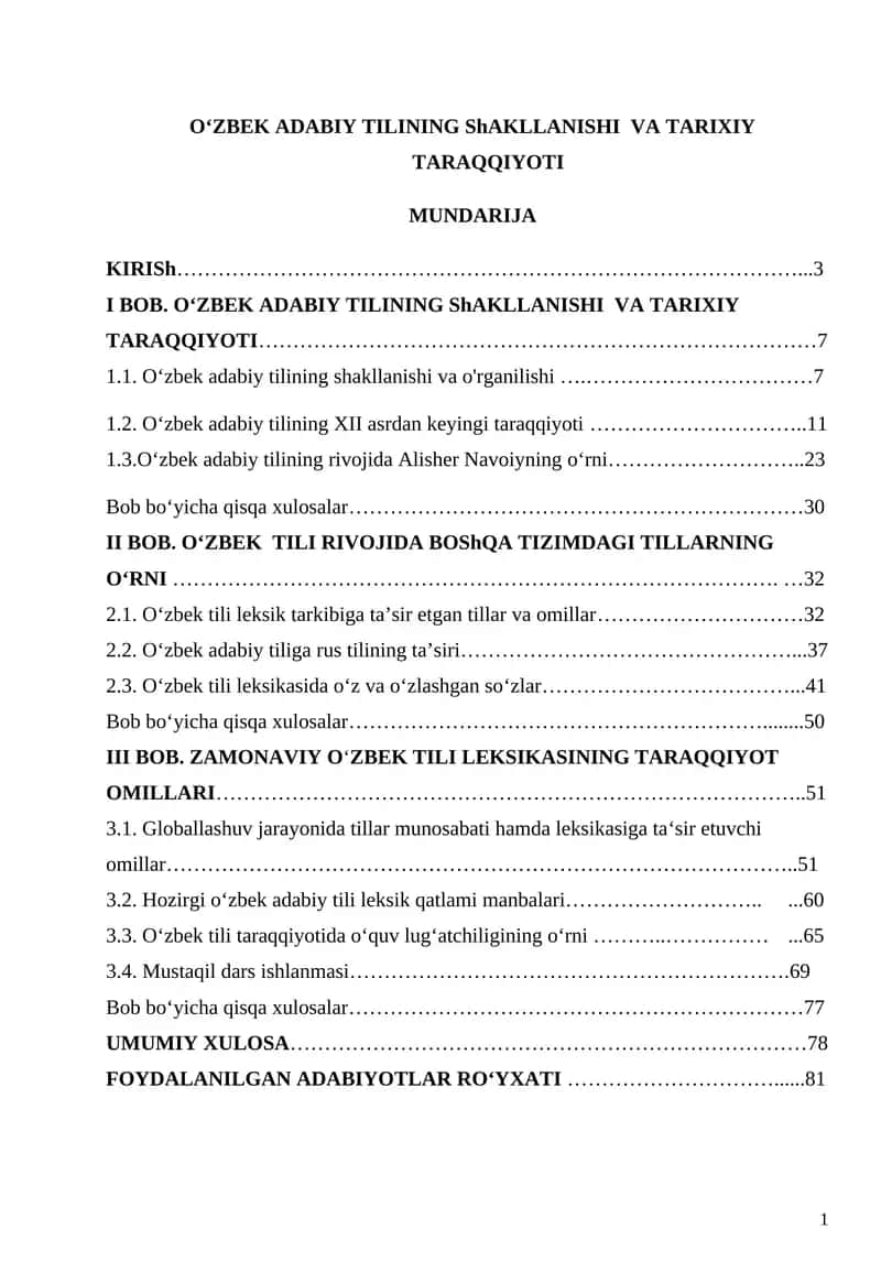 O‘ZBEK ADABIY TILINING ShAKLLANISHI  VA TARIXIY TARAQQIYOTI 1