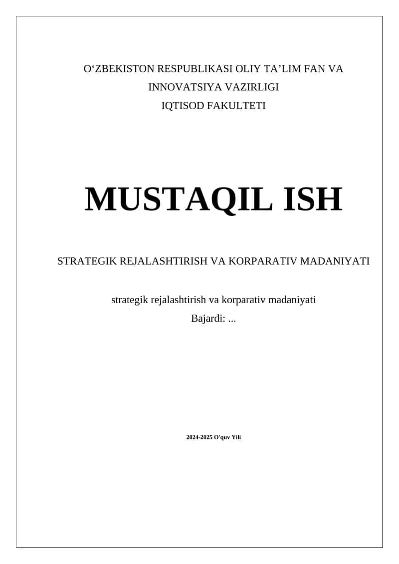 Strategik Rejalashtirish va Korparativ Madaniyat 1
