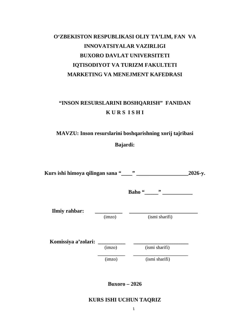 Inson resurslarini boshqarishning xorij tajribasi 1