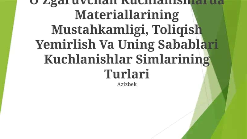 Vaqt BoʻYicha Davriy OʻZgaruvchan Kuchlanishlarda Materiallarining Mustahkamligi 1