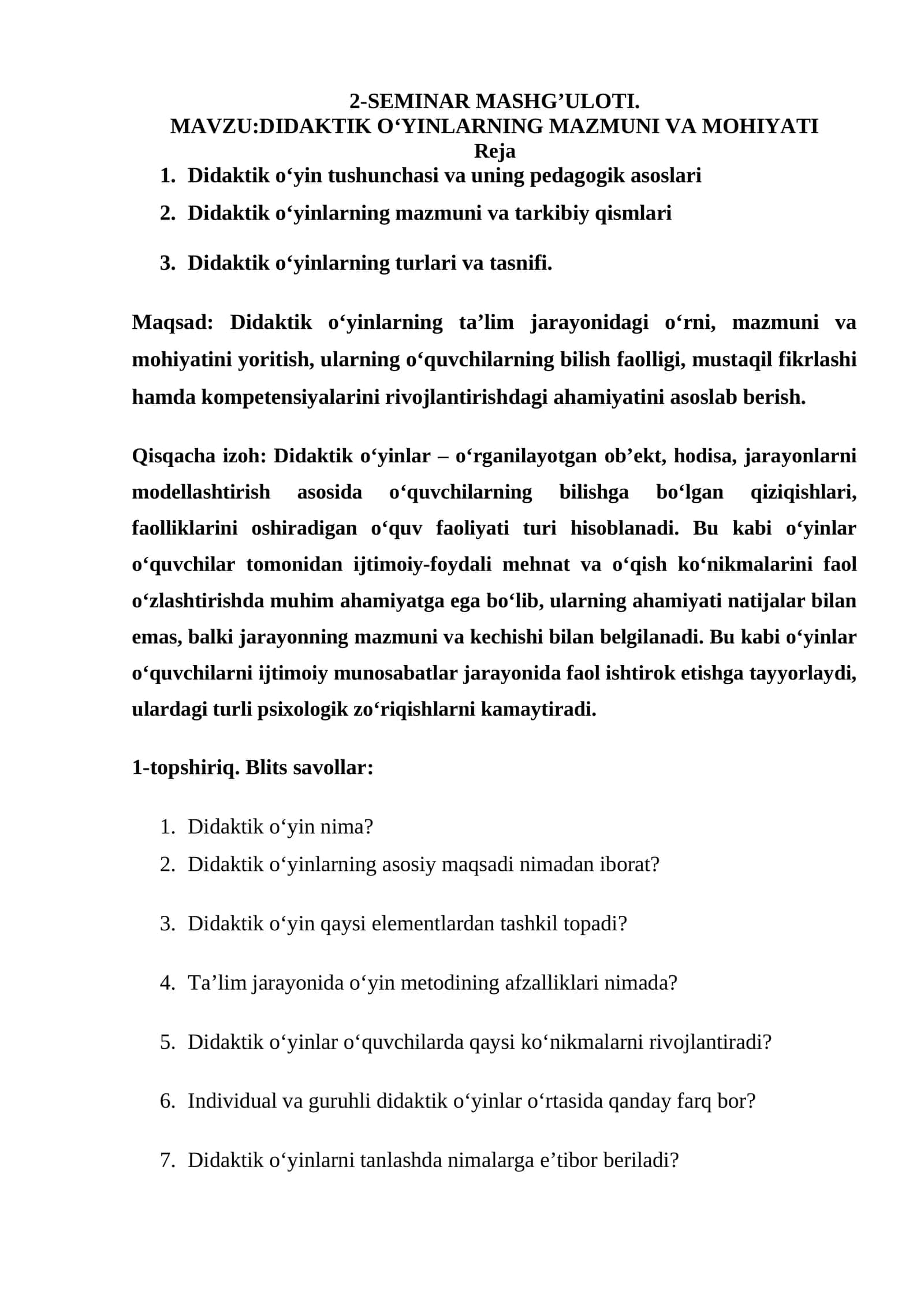 Didaktik O‘yinlarning Mazmuni va Mohiyati 1