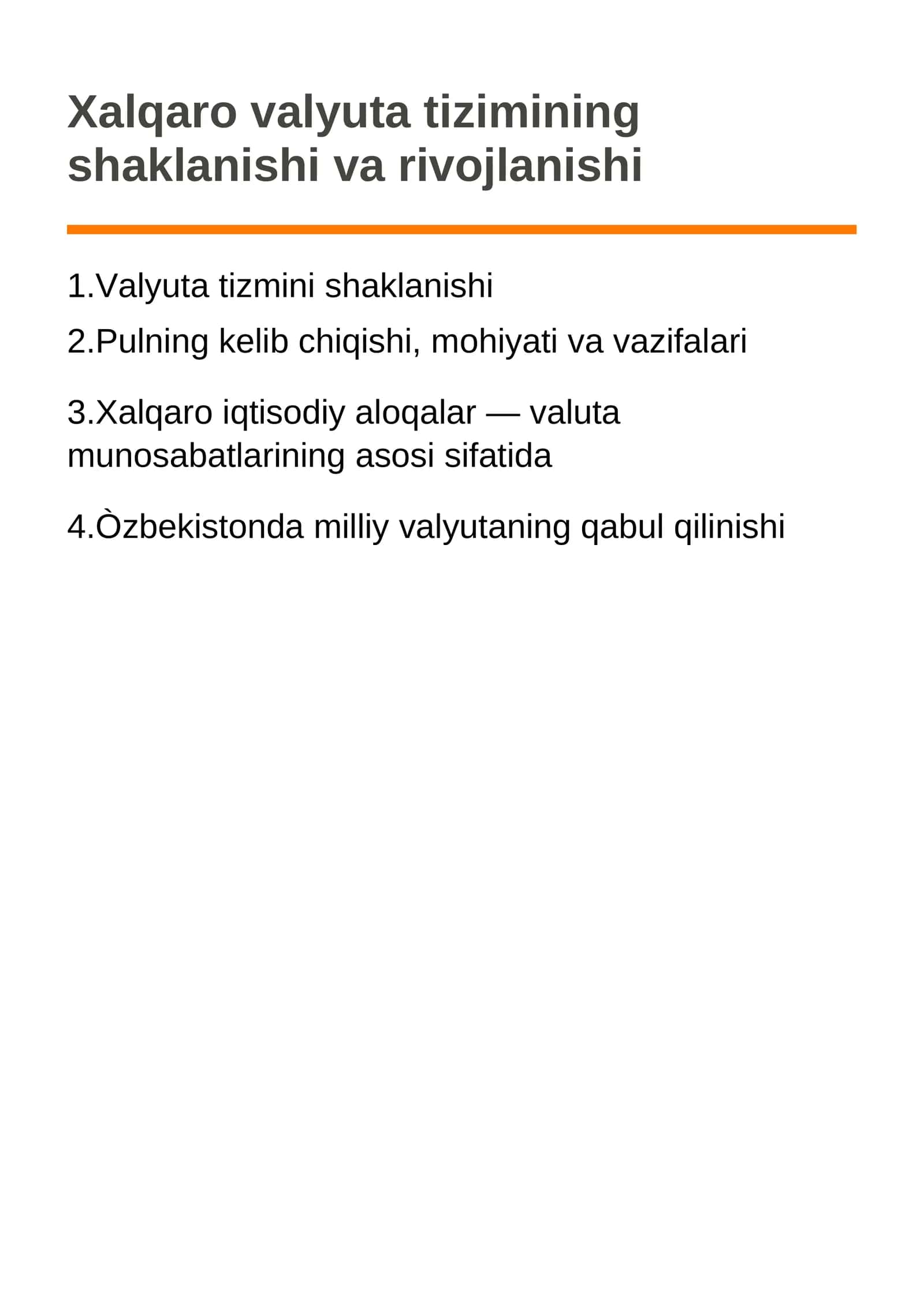 Xalqaro valyuta tizimining shaklanishi va rivojlanishi 1