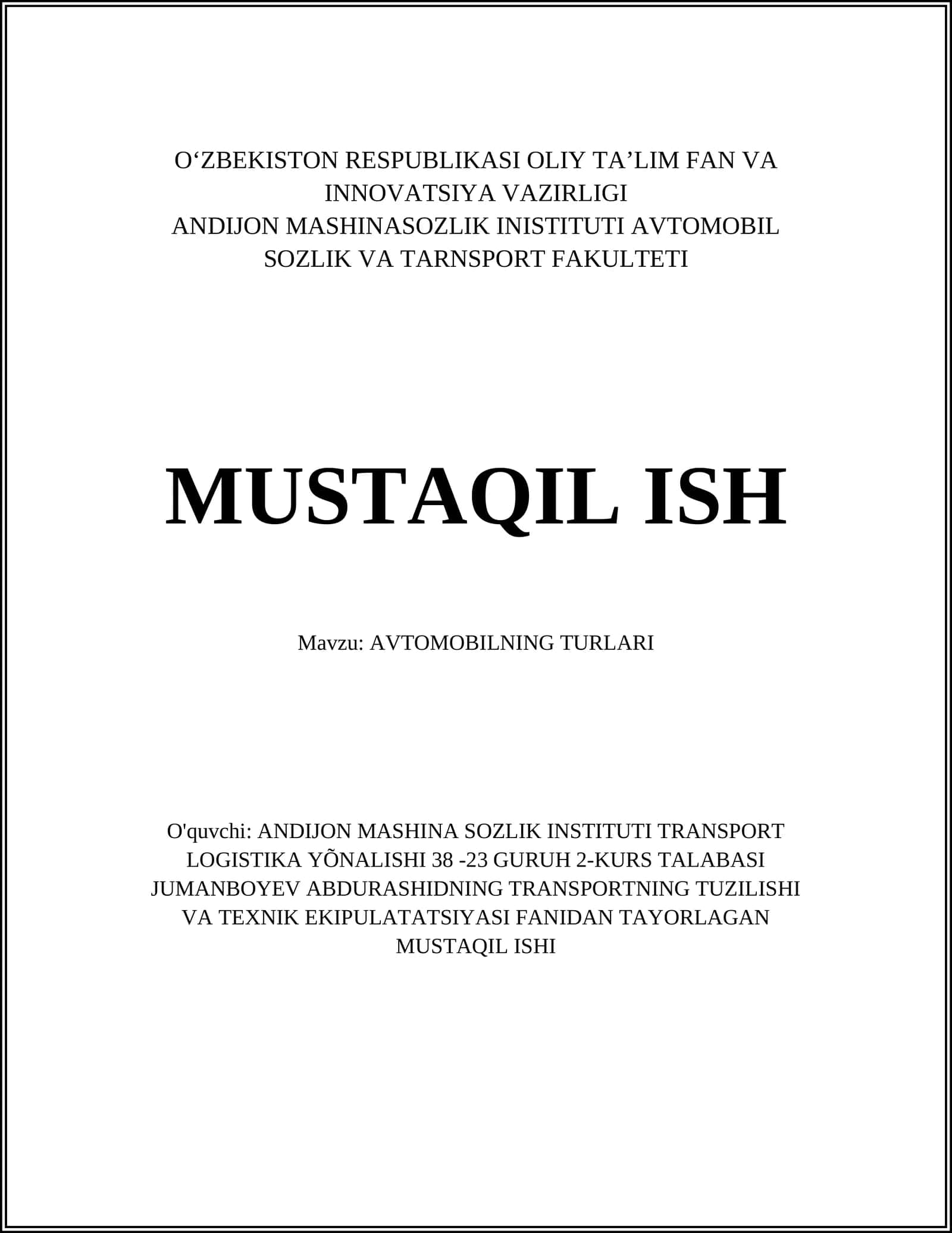 AVTOMOBILNING TURLARI 1