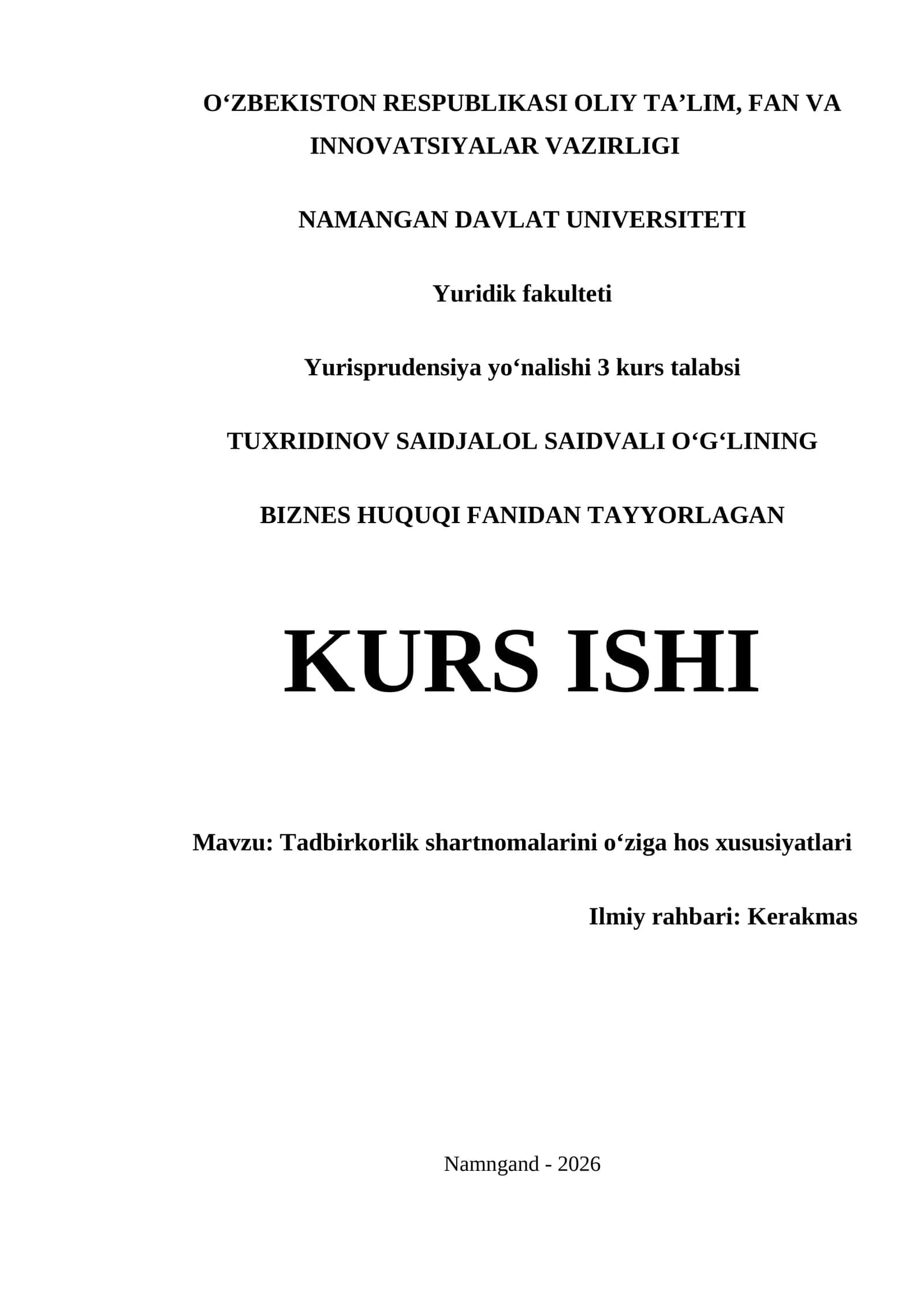 TADBIRKORLIK SHARTNOMALARINI OʻZIGA HOS XUSUSIYATLARI 1