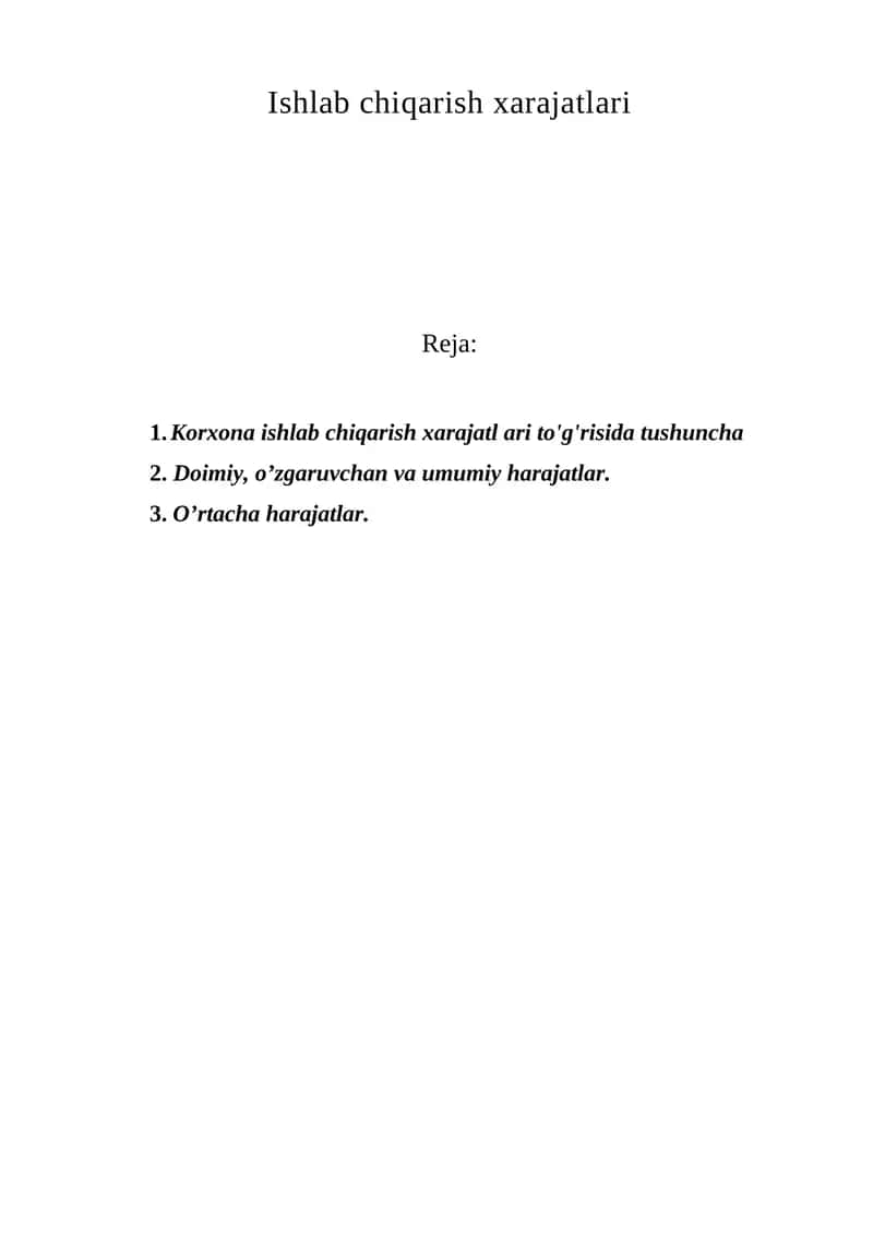 Ishlab chiqarish Harajatlari
