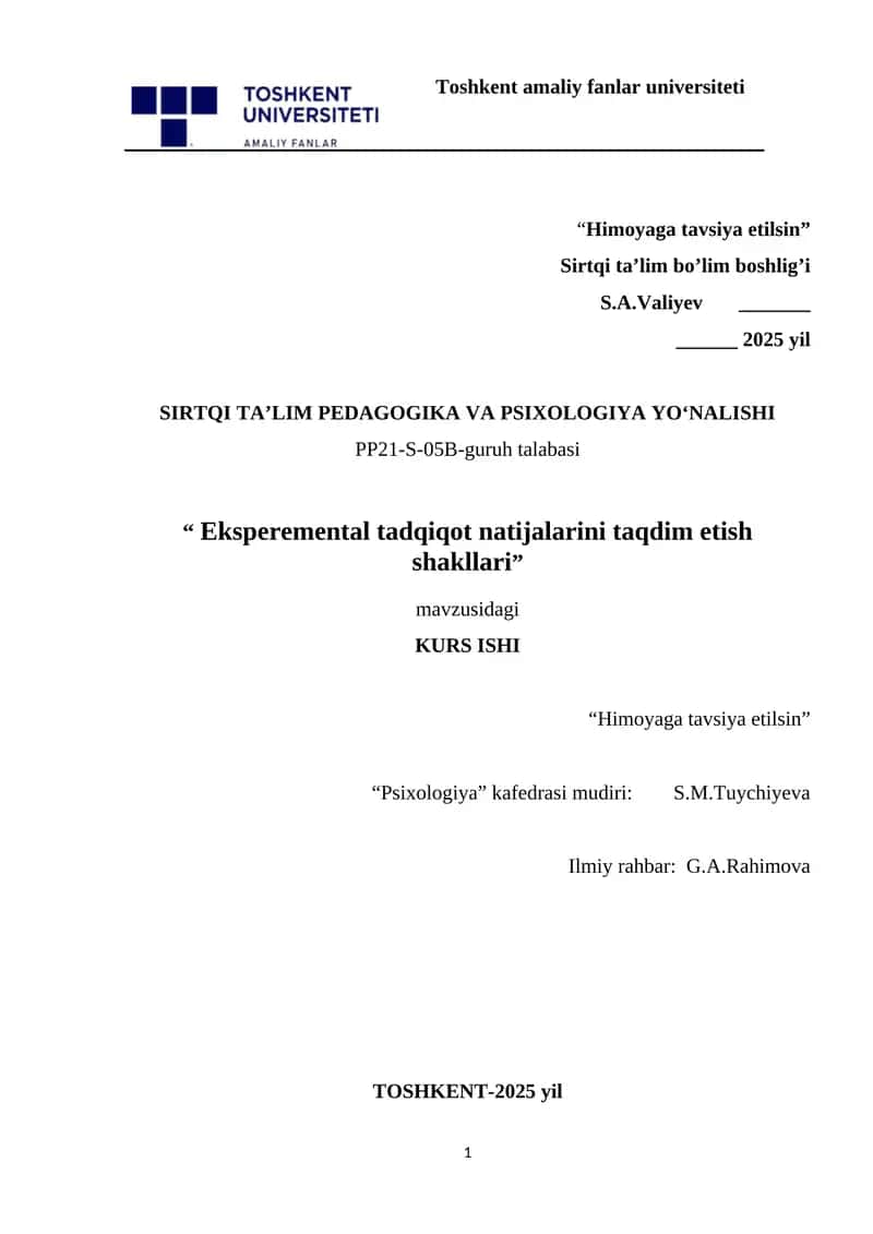 Eksperemental tadqiqot natijalarini taqdim etish shakllari 1