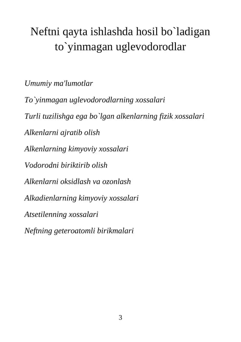 Neftni qayta ishlashda hosil bo`ladigan to`yinmagan uglevodorodlar 1