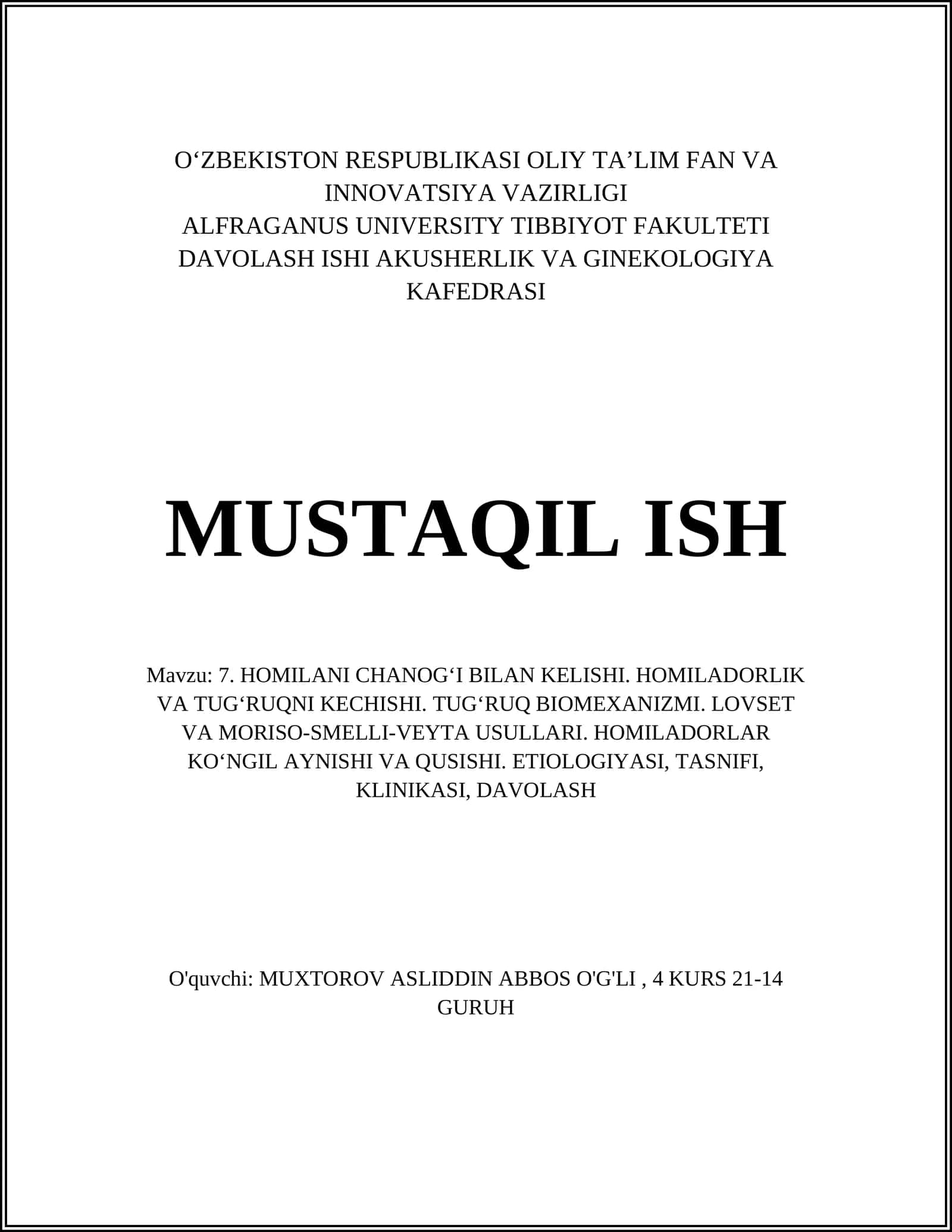 HOMILANI CHANOG‘I BILAN KELISHI 1