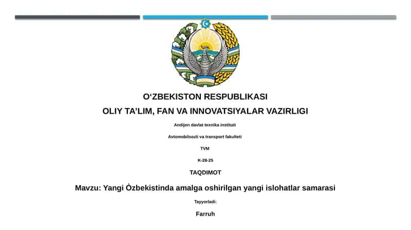 Yangi Òzbekistinda amalga oshirilgan yangi islohatlar samarasi 1
