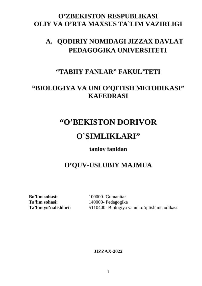O’BEKISTON DORIVOR O`SIMLIKLARI 1