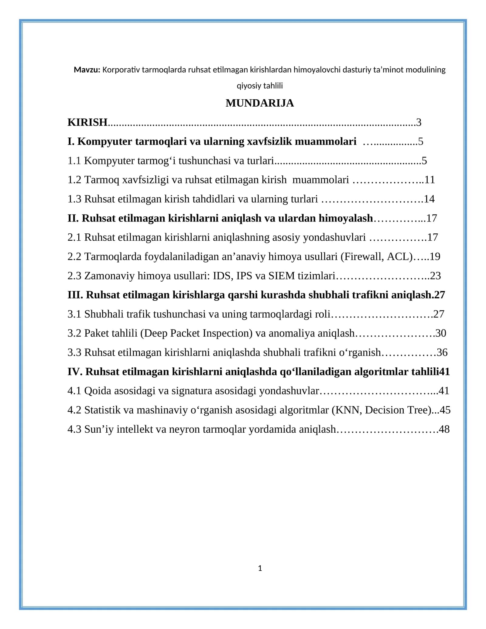 Korporativ tarmoqlarda ruhsat etilmagan kirishlardan himoyalovchi dasturiy ta’minot modulining qiyosiy tahlili 1