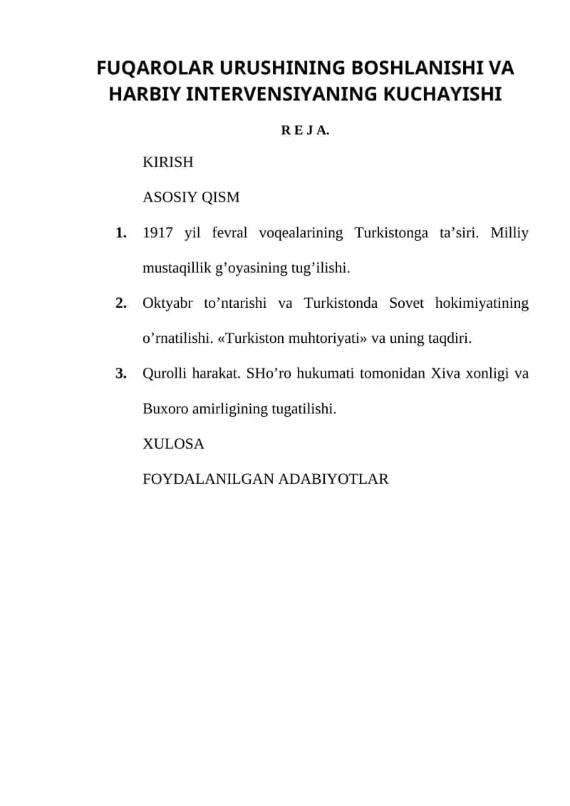 FUQAROLAR URUSHINING BOSHLANISHI VA HARBIY INTERVENSIYANING KUCHAYISHI 1