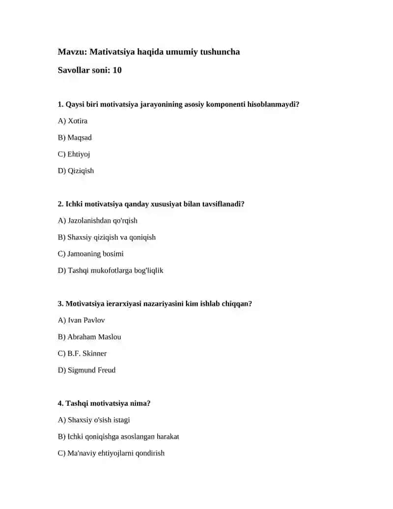 Motivatsiya haqida umumiy tushuncha