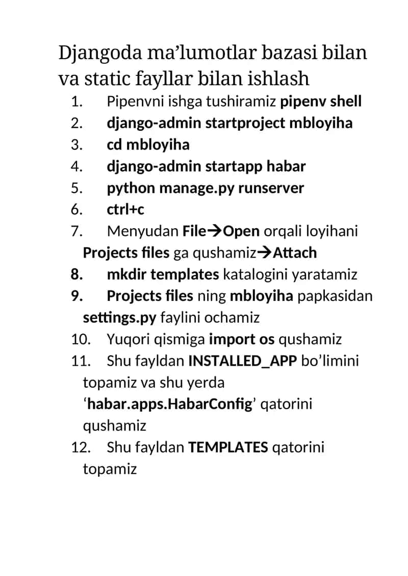 Djangoda ma'lumotlar bazasi bilan va static fayllar bilan ishlash 1