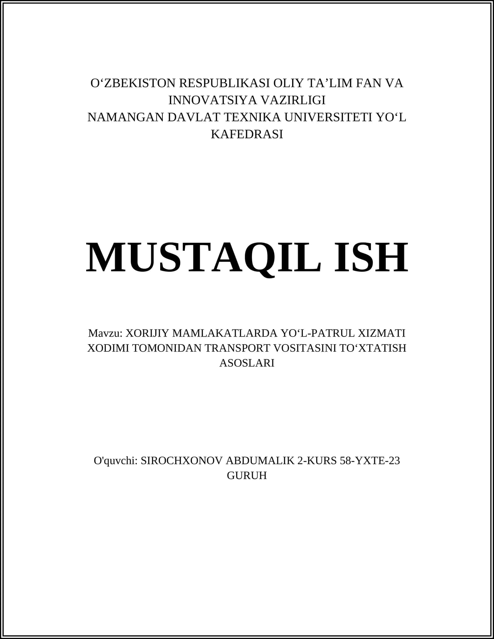 XORIJIY MAMLAKATLARDA YOʻL-PATRUL XIZMATI XODIMI TOMONIDAN TRANSPORT VOSITASINI TOʻXTATISH ASOSLARI 1