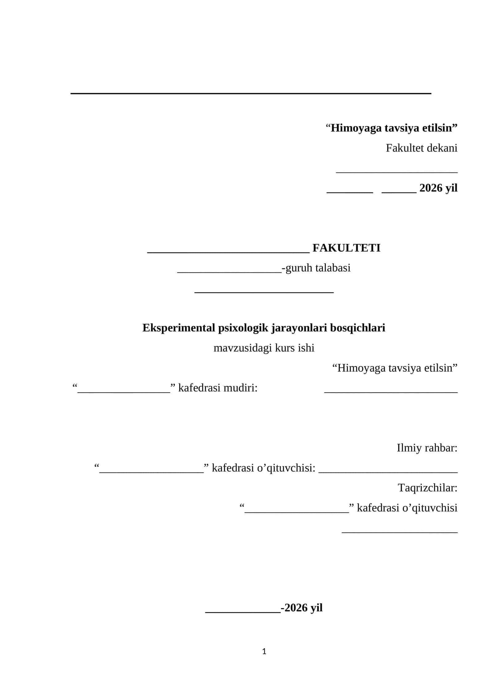 Eksperimental psixologik jarayonlari bosqichlari mavzusidagi kurs ishi 1