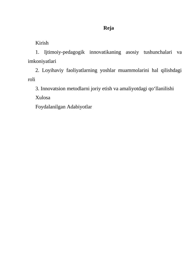 Ijtimoiy-pedagogik innovatika va loyihaviy faoliyat 1