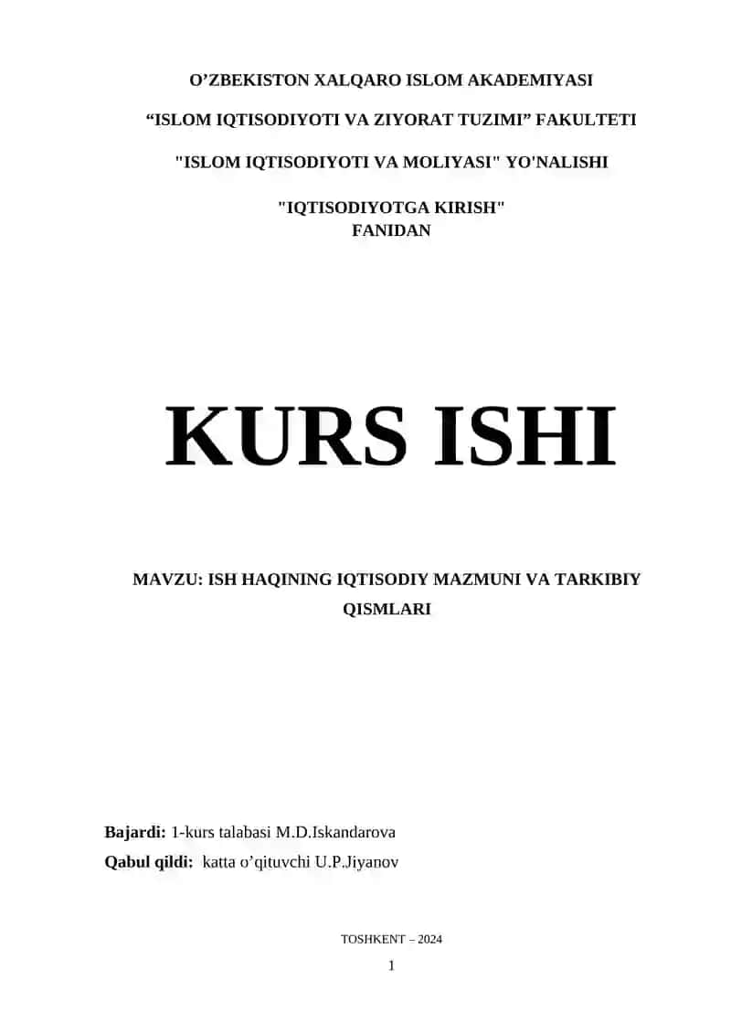 IQTISODIYOTGA KIRISH KURS ISHI