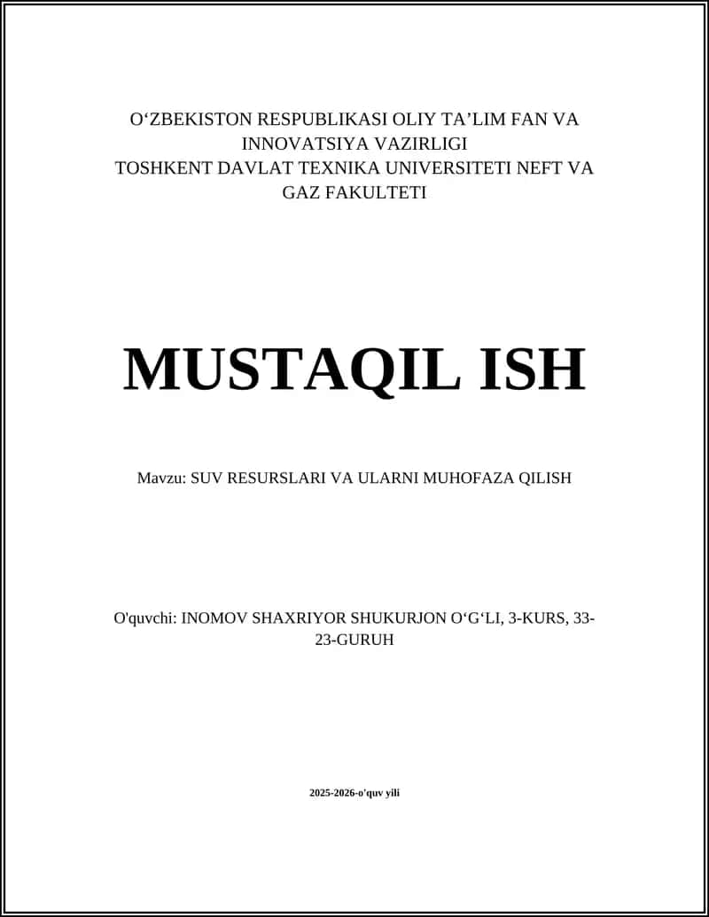 SUV RESURSLARI VA ULARNI MUHOFAZA QILISH 1