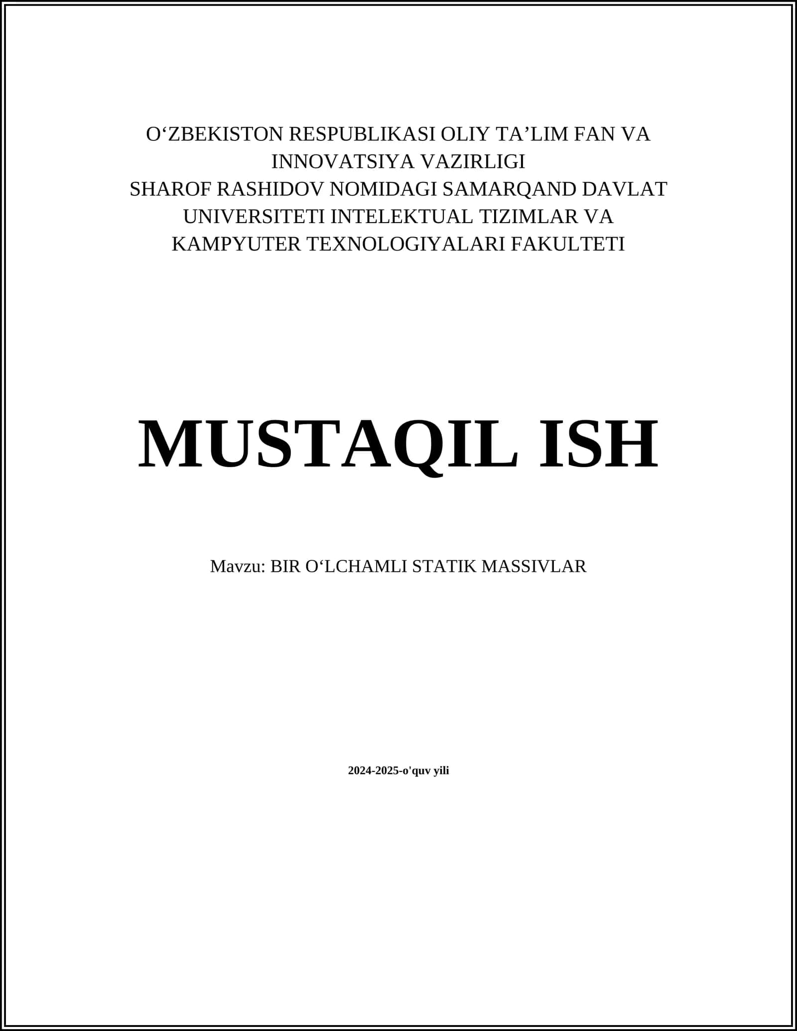 BIR OʻLCHAMLI STATIK MASSIVLAR 1