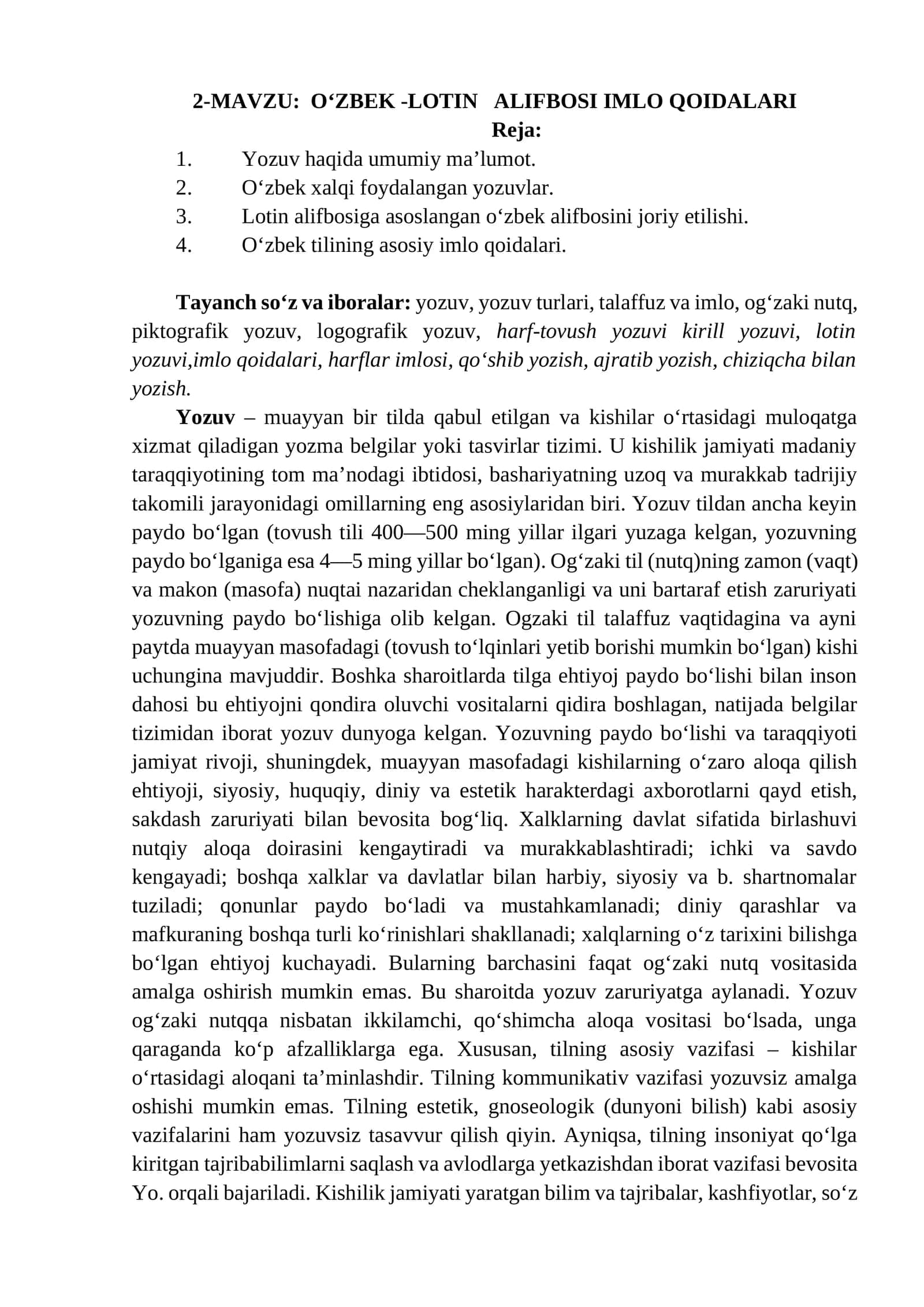 O‘ZBEK -LOTIN ALIFBOSI IMLO QOIDALARI 1